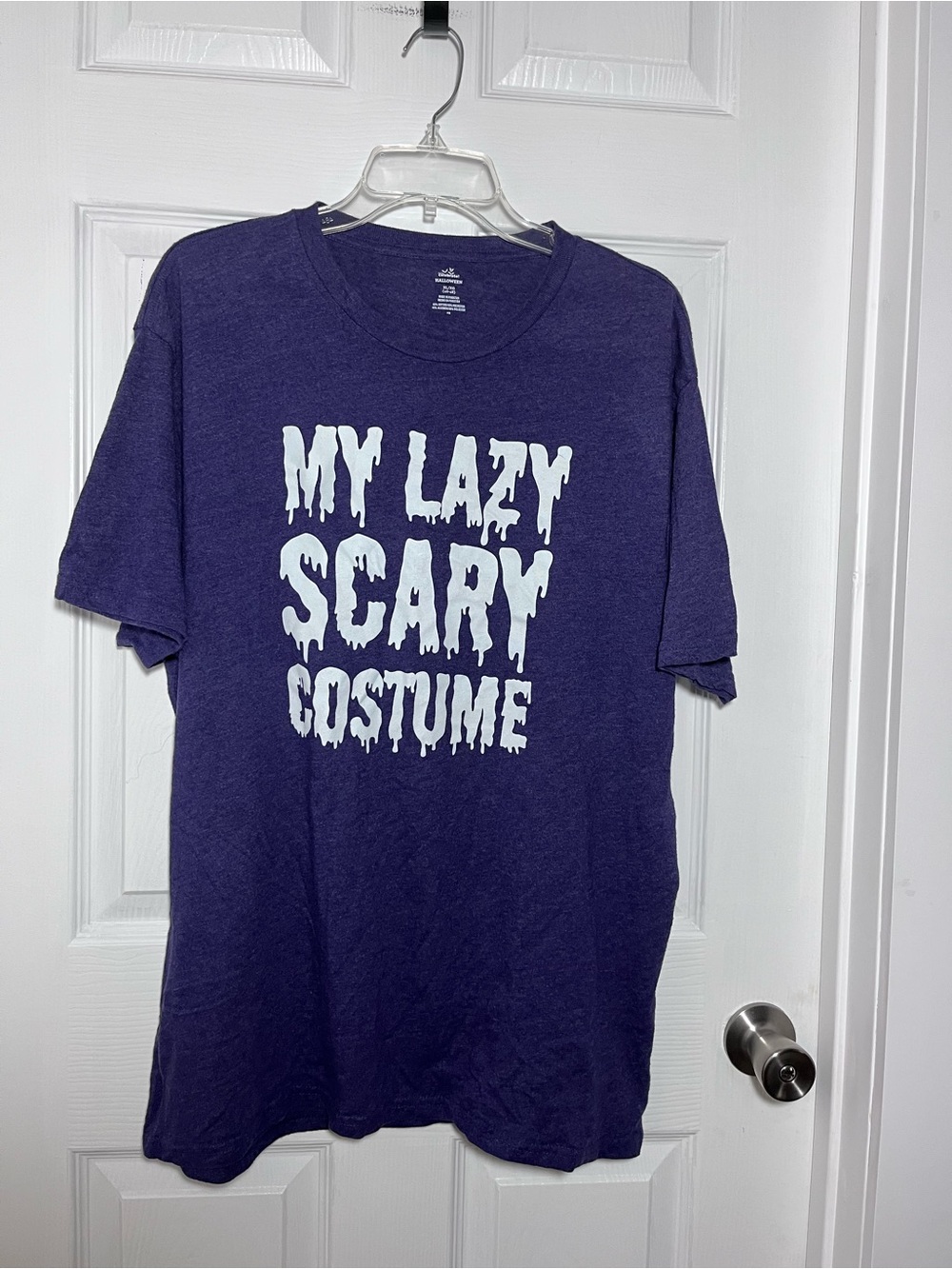 Purple Graphic Short-Sleeve Tee with 'My Lazy Scary Costume' Print